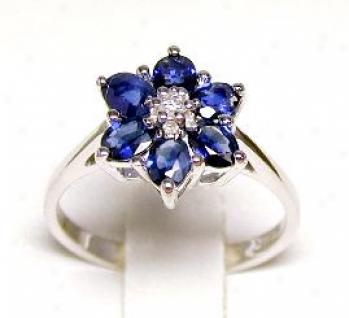 Oval Sapphire & Diamond Flower Ring