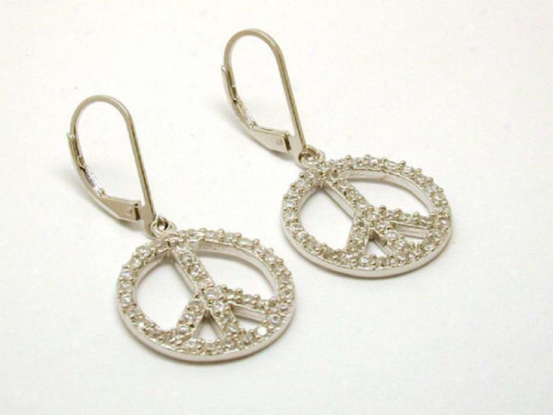 Pave-set Cubic Zirconia Peace Sign Leverback Earrings