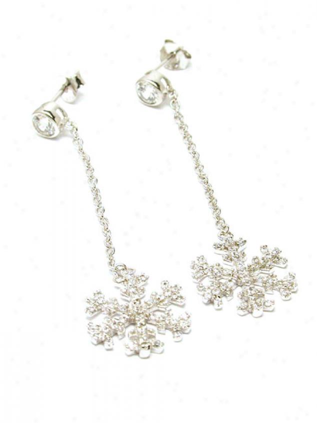 Pave-set Cubic Zirconia Snowflake Drop Earrings