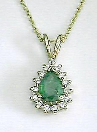 Pear Genuine Columbian Emerald & Diamond Pendant