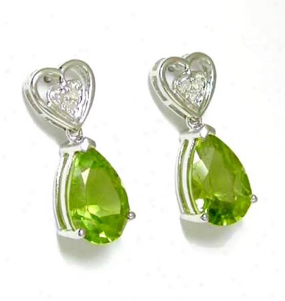Peridot & Diamond Heart Shaped Drop Earrings