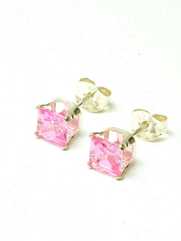 Petite Pink Cubic Zirconia Princess Stud Earrings