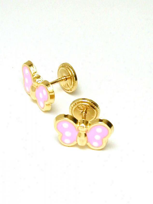 Pink Butterfly Enamel Childrens Sdrewback Earrrings