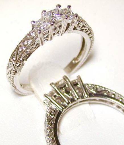 Princess Diamond 3 Stone Filgree Ring