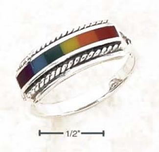 Rainbow Enamel Inlay With Roped Edge Ring