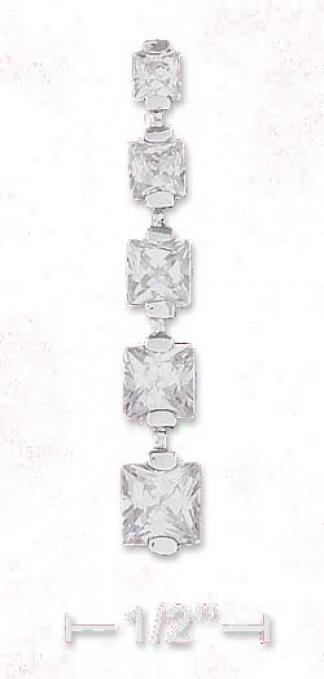 Ss 1 1/4 Inch Straight Line Pendant With 5 Czs From 3mm-5mm