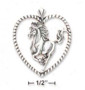Ss 1 Inch Roped Heart Running Horse Inscribed Charm