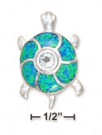 Ss 1 Inch Turtle Synthetic Blue Opal Shell Pendant
