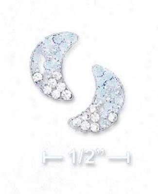 Ss 10mm Blue To White Crgstal Moon Post Earrings