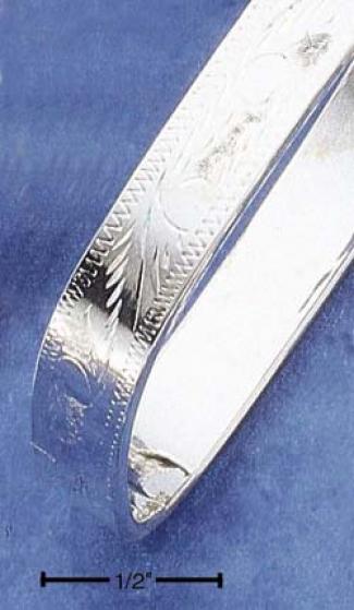 Ss 10mm Etched Hinged Bangle Bracelet With Push In Closure