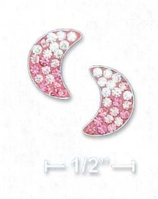 Ss 10mm Pink To White Crystal Moon Post Earrings