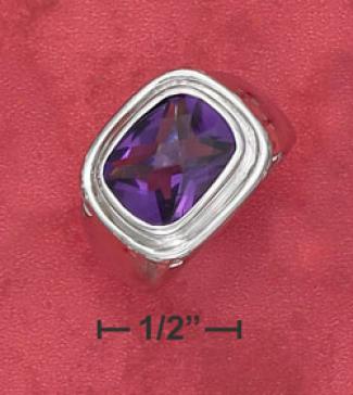 Ss 10x12mm Radiant Checkerboard Synthetic Amethyst Ring