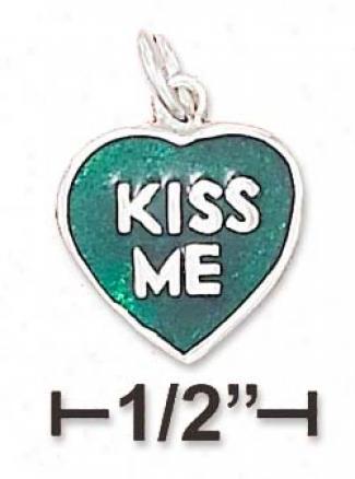 Ss 11mm Flat Enamel Green Hezrt Attraction With Kiss Mes
