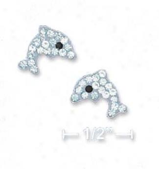 Ss 11mm Light Blue Crystal Dolphin Post Earrings