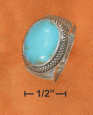 Ss 11x15mm Side Turquoise Ring With Fine Lined Settiing Shank