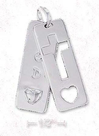 Ss 11x30mm God Heart Cross Cover-up Tag Pendant (2 Pcs)