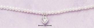 Ss 12-14 Inch Childrens White Fw Pearl Necklace Heart Dangle