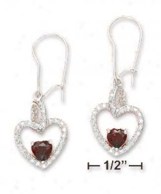 Ss 12m Open Heart Earrings Diamond-chops 5m Garnet Heart