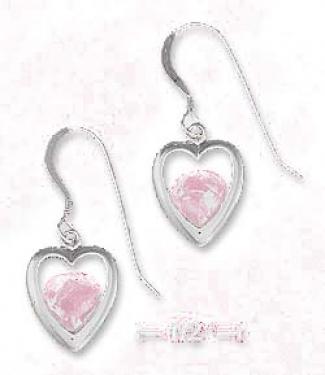Ss 12mm Open Heart Earrings With Pibk Cz Inside The Heart