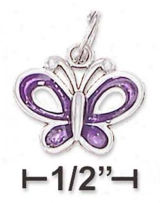 Ss 12x15mm 2 Sided Enamel Purple Yellow Butterfly Charm