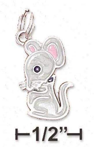 Ss 12x17mm Enamel Mouse Charm With Moveable Head Body