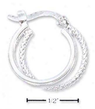 Ss 14mm Double Offset Textured Hoop French Lock Earrings