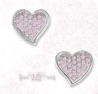 Ss 14mm Pink Pave Cz Contemporary Heart Place Earrings