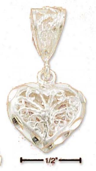 Ss 15mm Diamond Cut Filigree Heart With Center Flower Charm