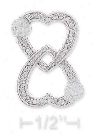 Ss 15mm Wide Pave Double Hearts Love Forever Pendant 4km Czs