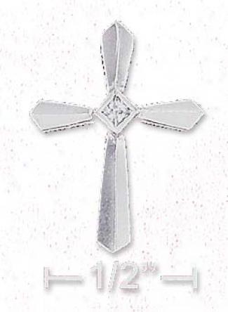 Ss 15x20mm Knife Edge Cross Pendant With Cz In Center