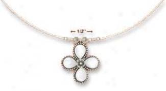 Ss 16-18 In. Adj. Necklace Wire Roped Mother Of Pearl Flower