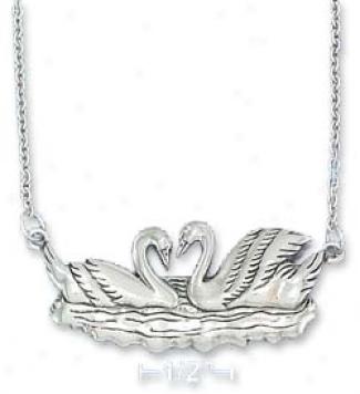Ss 16-18 Inch Adj. 19x39mm Swimming Swans Necklace