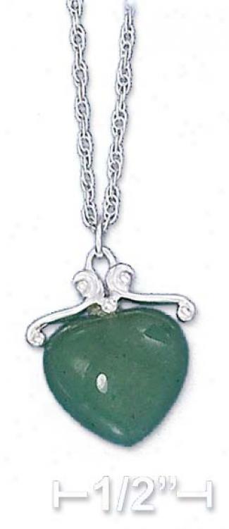 Ss 16-18 Inch Adj. Green Aventutine Heart Necklace