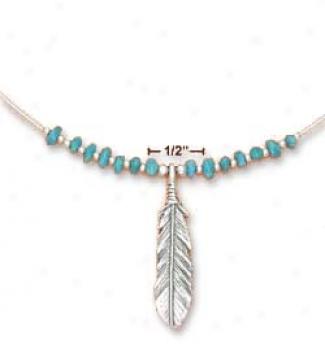 Ss 16-9i Adj. 1.5m Coil Necklace Turquoise Nuggets Feather