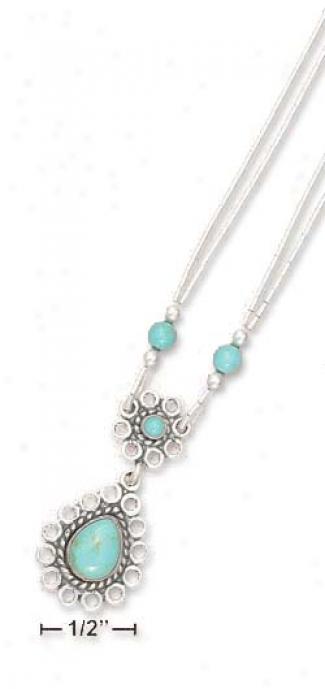 Ss 16-20 In. Adj. 2 Beach Ls With Turquoise Dangle Necklace