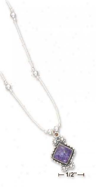 Ss 16 In Ls Bead Necklace Beaded Border Diamond Charoite Stone