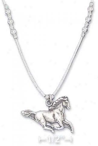 Ss 16 In. Ls Choker Necklace With Running Horse Silver Beads
