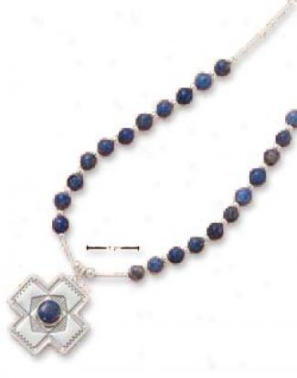 Ss 16 In. Ls Necklace With Denim Lapis Beads Southwest Fretful