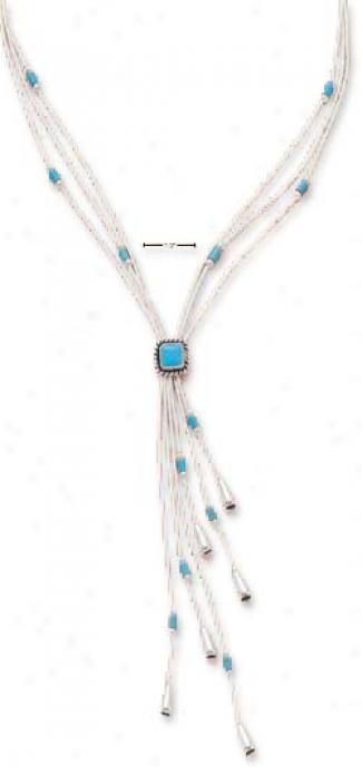 Ss 16 Inch Expandable Ls Necklace Turquoise Diamond Tassel