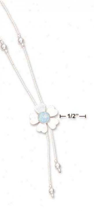 Ss 16 Inch Ls Bead Flower Y-necklace With 6mm Lab Blue Opal