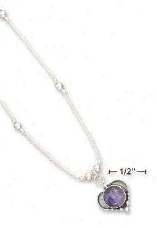Ss 16 Inch Ls Mould Necklace Beaded Bottom 8mm Charoite Heart