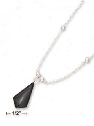 Ss 16 Inch Ls Bead Necklace With Kite Blqck Onyx - 1 Inch