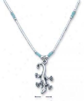 Ss 16 Inch Ls Necklace Turquoise Beads Gecko Charm