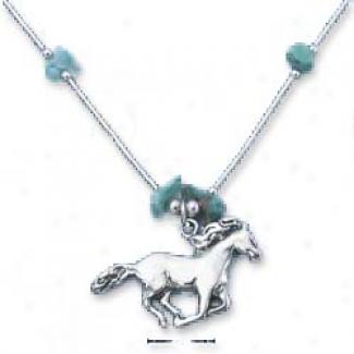 Ss 16 Inch Ls Necklace With Genuine Turqouise Chips Horse