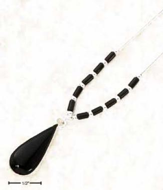 Ss 16 Inch Ls Necklace With Onyx Heshi Plain Onyx Teardrop