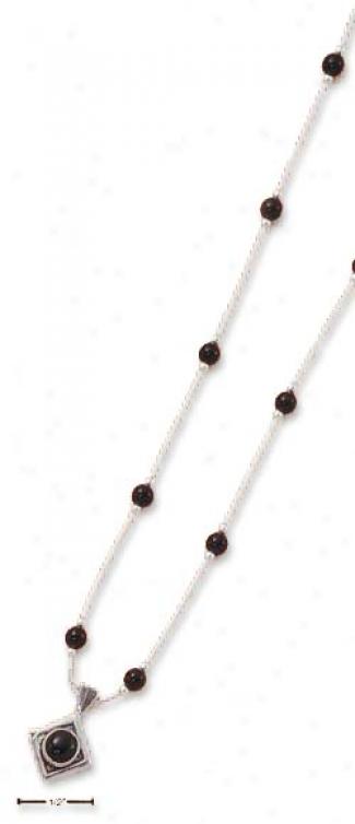 Ss 16 Inch Ls With Onyx Beads Diamond Shape Onyx Necklace