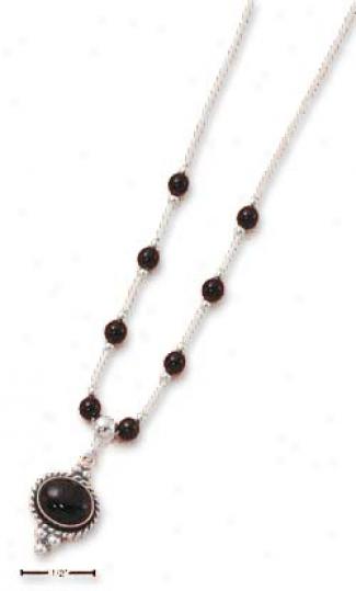 Ss 16 Inch Onyx Cabovhon Eight Onyx Beads Necklace