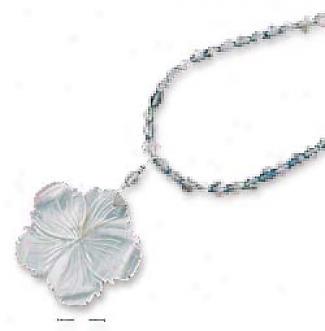 Ss 16 Inch Strung Blue Topaz Necklace With Shell Flower