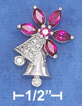 Ss 16 X 22mm Cz Bell Charm With Synthstic Ruby Flkwer Top
