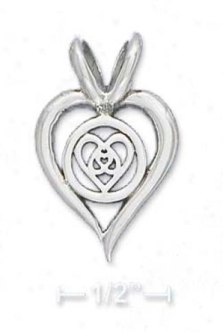 Ss 16mm Open Heeart Pendant Inscribed Knotted Heart In Center